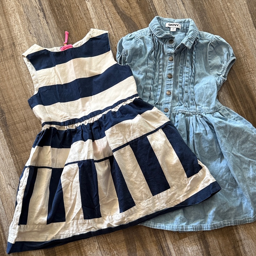 Crewcuts Navy and White Striped + DKNY denim dress Size 4